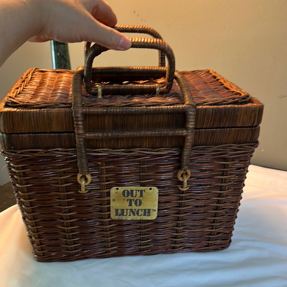 Vintage Brown Wicker Lunch Basket